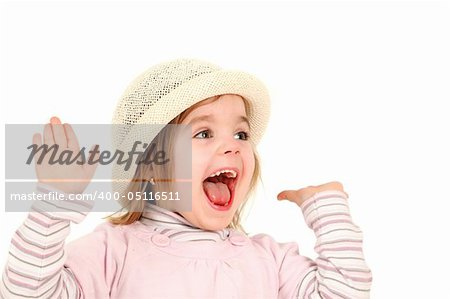 Real laughing by three years old girl isolated on white background