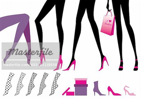 Female legs with shoes, boxes and shopping bag