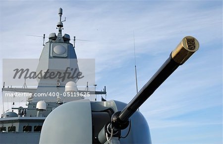 Main artillery cannon on-board a frigate.