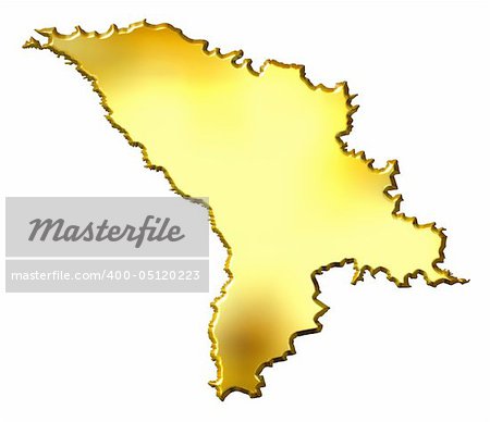 Moldova 3d golden map isolated in white