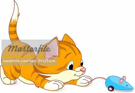 Image of kitten playing with toy mouse