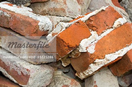 Pile of Old, Used Bricks with Mortar