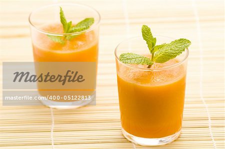 delicious and fresh carrot juice and mint