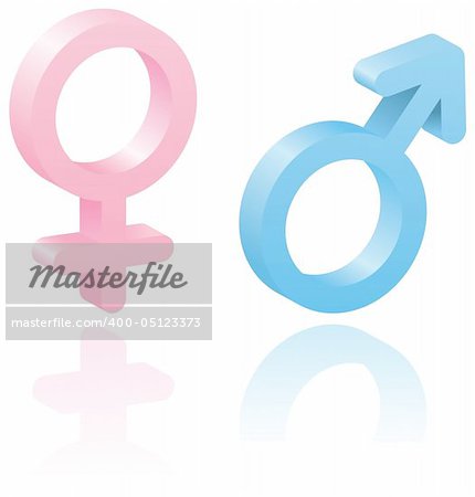 3d male and female symbols. Vector illustration. Set elements for you design. Isolated on white.