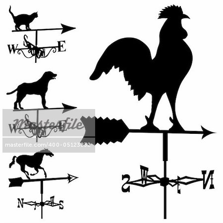 Weathervanes and lightning rods in vector silhouette