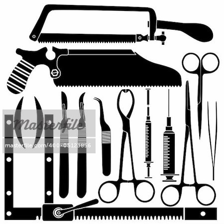 Surgical tool set in silhouette - vector illustrations