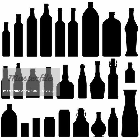 Bottles and jars set in vector silhouette