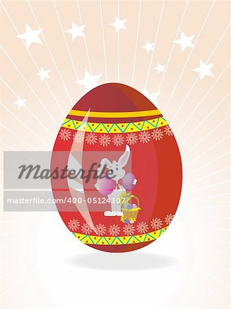 red egg background with bunny holding two egg