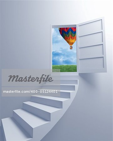 Stairway to the freedom and balloon 3d image background