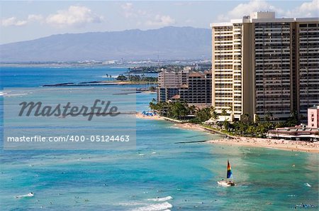 A view of the Waikiki coastline.