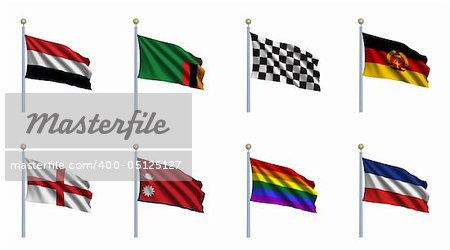 World Flag Set 26 - Yemen, Zambia, Race Flag, Eastern Germany, England, Nepal, Rainbow Flag, Serbia and Montenegro