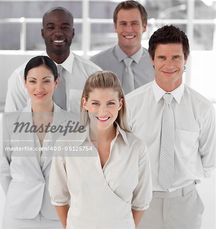 Business Group of Five people looking at camera and Smiling