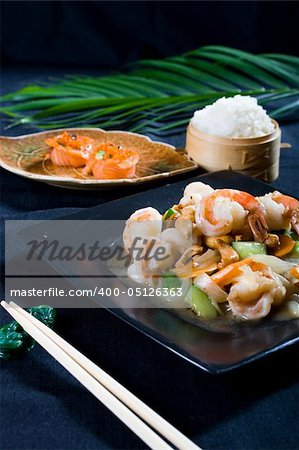 chinese prawn dish with rice
