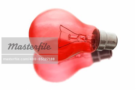 Red Light Bulb with Reflection on White Background