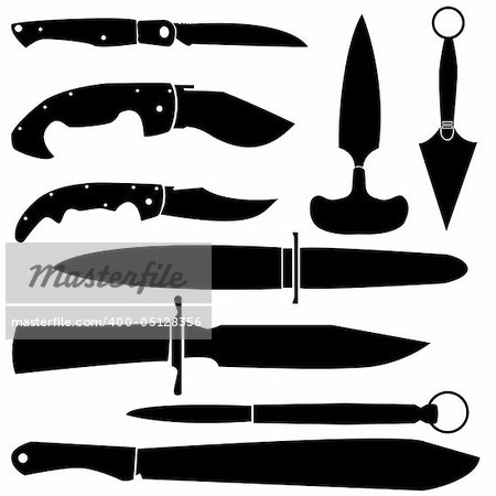 Knives, blades, and handle set in vector silhouette