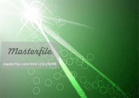 abstract flowing lines and circles on a green background