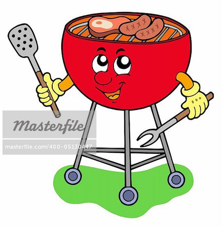 Cartoon barbeque on white background - vector illustration.