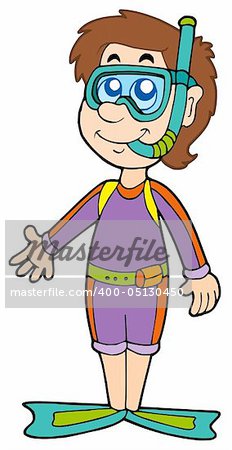 Cartoon snorkel diver - vector illustration.