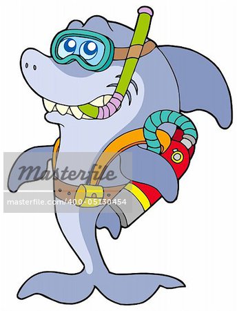 Shark scuba diver - vector illustration.