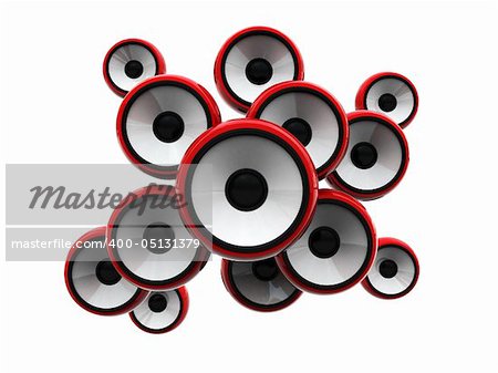 abstract 3d illustration of audio speakers over white background