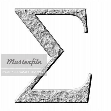 3d stone Greek letter Sigma isolated in white