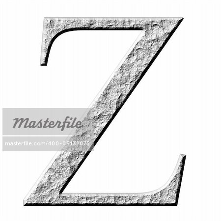 3d stone Greek letter Zeta isolated in white