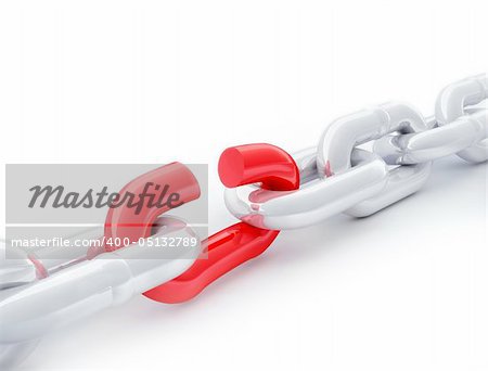 3d rendered image Red link in a metal chain