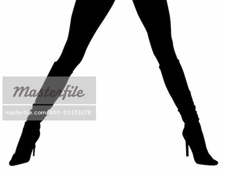 Illustration, silhouette of female feet in boots on a white background