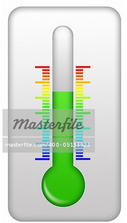 green home thermometer with gradient graduated scale from cool to hot