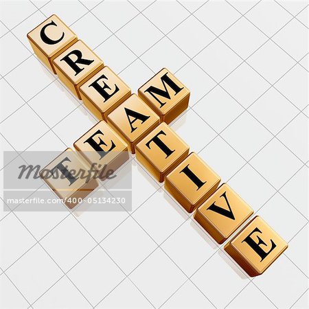 3d golden cubes with black letters like crossword with text - creative team