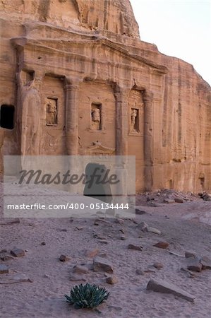 Roman Soldier Tomb in Petra, Jordan. Nabataeans capital city (Al Khazneh). Made by digging the rocks. Roman Empire period.