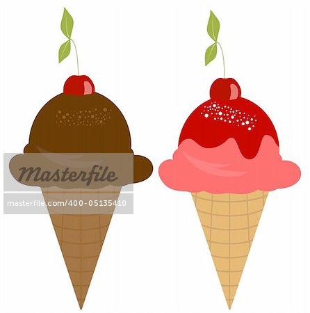 Vector Ice Cream with Cherry on Top