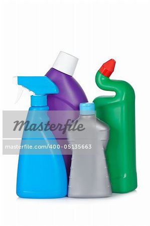 A plastic detergent bottles reflected on white background