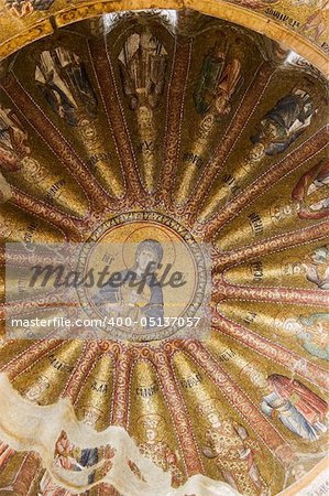 Interior view of Chora church in Istanbul. Mosaic of the Virgin Mother with child.