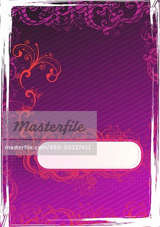Vector illustration of grunge purple wallpaper with floral copy-space