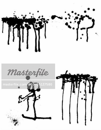 Set of ink blots and leak in black and white