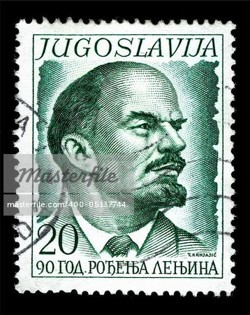 Vintage stamp depicting Vladimir Lenin one of the founding figures of the communist party of Russia and the Russian Revolution