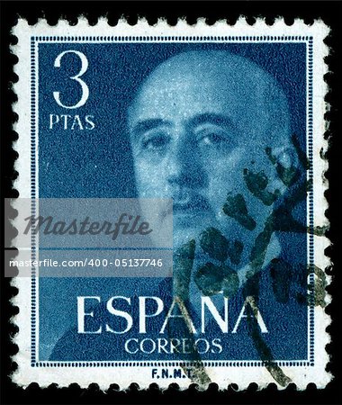 vintage stamp depicting the dictator General Francisco franco of Spain who came to power after the Spanish civil war