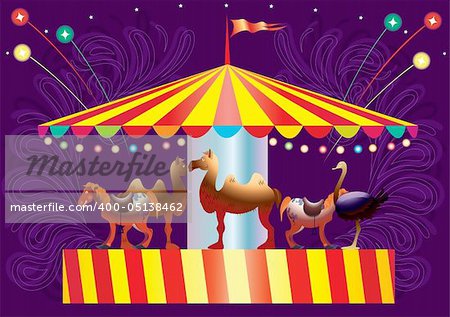 Attraction a roundabout. artificial animals. vecttor. illustration