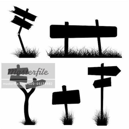 Set of various signposts silhouettes