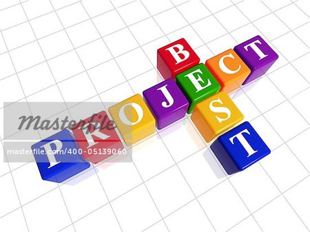 3d colour cubes with white letters like crossword with text - best project