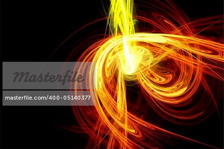 Abstract background with waves of yellow and orange light and black background