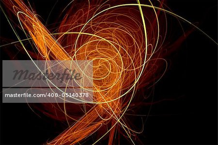 Abstract background with waves of orange and yellow light and black background