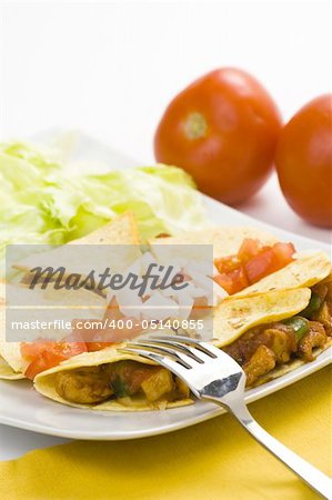delicious chicken quesadilla and fresh vegetables isolated