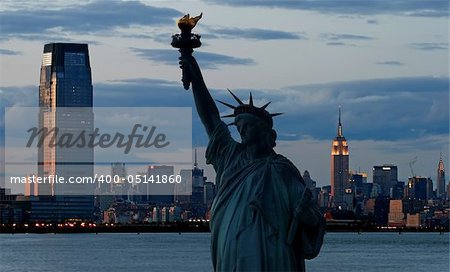 The Statue of Liberty and Manhattan Skyline, USA