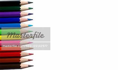 Many color pencils for drawing. Isolated on white background.
