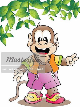 cute little monkey with leaves illustration