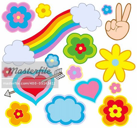 Hippie decorations on white background - vector illustration.