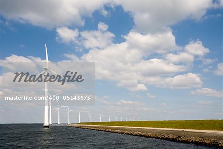 Wind turbines in the IJsselmeer near Lelystad in the Netherlands