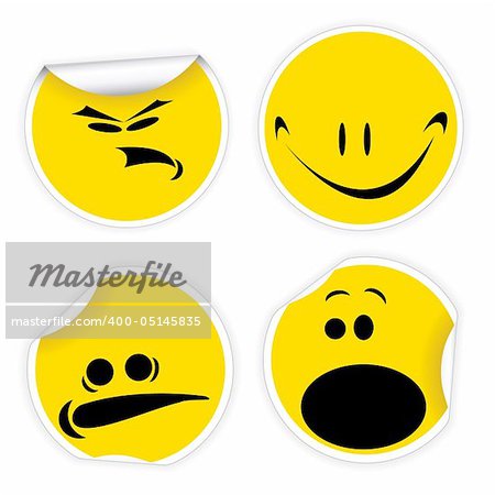 Set of yellow labels with various smiles